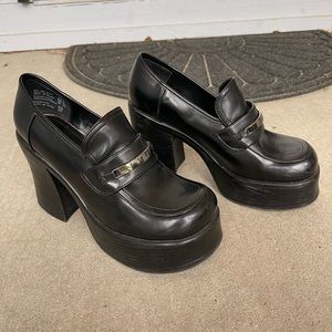 Black Goth Platform Chunky Heels Shoes Oxford Lower East Side Halloween Clogs 8